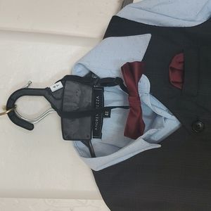 Boys suit, black pinstriped outfit pants,with vest, shirt, tie and handkerchief